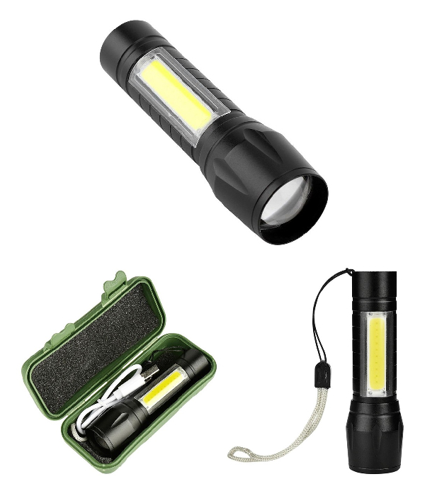 Ліхтар світлодіодний ручний акумуляторний (1 LED+COB) із зумом та micro USB